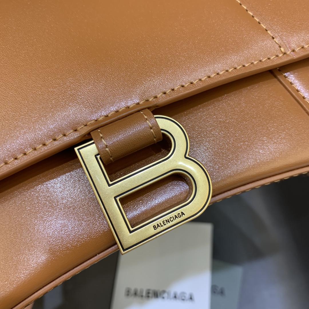 Balenciaga Hourglass Small Handbag Box Calfskin Shoulder Bag Brown